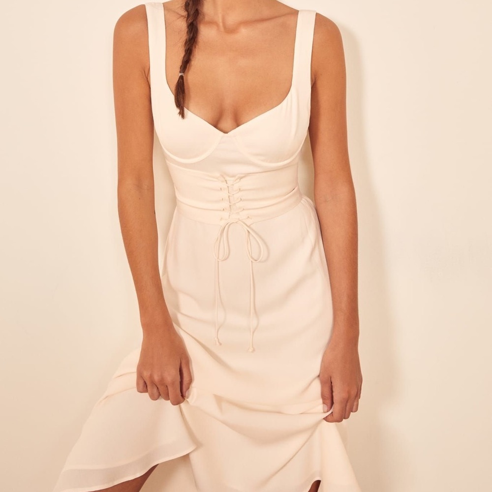 Reformation underwire belted midi dress